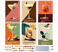 Vlecexs 6 Pièces Peinture Numero Adulte Cocktail, Peinture par Numero Adulte, DIY Peinte à la Main avec 6 Pinceaux et Peinture Acrylique, Cadeau de Noël pour Décoration Intérieure, Sans Cadre, 20x30cm
