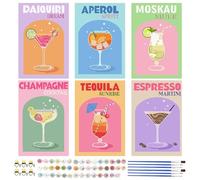 Vlecexs 6 Pièces Peinture Numero Adulte Cocktail, Peinture par Numero Adulte, DIY Peinte à la Main avec 6 Pinceaux et Peinture Acrylique, Cadeau de Noël pour Décoration Intérieure, Sans Cadre, 20x30cm