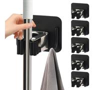 Vlecexs 6 Pièces Porte Balai, Accroche Balai Mural, Support D'outils de Ménage, Mop Support Avec Crochets Sans Percage pour Cuisine Salle Garage Jardin (Noir)