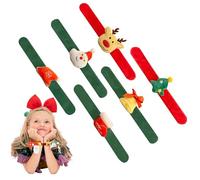Vlecexs 6 Slap Bracelet à Pression Set Bracelets à Pression Arbres Garçons Filles Bracelets à Claquer Noël Chaussettes Cloche Père Noël Renne Chapeau Enfants Fête Jouets Christmas Cadeaux Festival