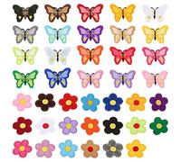 Vlecexs Broderie Autocollant Enfant Diy 40 Pièces Ecusson Thermocollant 20 Papillons et 20 Fleurs Couture Réparation Vêtements Repassage Personnalisé Veste Pantalon Ecole Chapeau Sac