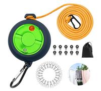 Vlecexs Corde a Linge Retractable 10m, Fil a Linge Extérieur Retractable, Portable Corde à Linge Voyage avec 10 Boucles Fixes et 20 Pinces Coupe-Vent pour Camping, Salle de Bain, Jardin, Hôtel, Bleu