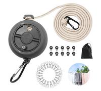 Vlecexs Corde a Linge Retractable 10m, Fil a Linge Extérieur Retractable, Portable Corde à Linge Voyage avec 10 Boucles Fixes et 20 Pinces Coupe-Vent pour Camping, Salle de Bain, Jardin, Hôtel, Noir