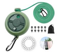 Vlecexs Corde a Linge Retractable 10m, Fil a Linge Extérieur Retractable, Portable Corde à Linge Voyage avec 10 Boucles Fixes et 20 Pinces Coupe-Vent pour Camping, Salle de Bain, Jardin, Hôtel, Vert