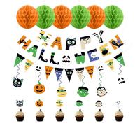 Vlecexs Décoration Halloween Kit Party Balles En Nid Honeycomb Balls Abeille Lettre Bannière Suspensions Bannière Spirale Décoration Gâteaux Halloween Maison Ecole Boutique Décoration Fête