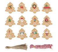 Vlecexs Étiquettes de Cadeau de Noël, 96 Pièces Étiquettes Cadeaux en Kraft de Noël avec Ficelle pour Emballage de Cadeaux Décoration D'Intérieur