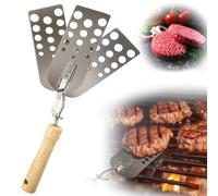 Vlecexs Grillspatule en Inox Réglable, Pelle à Poêle Antiadhésive Perforée, Spatule à Viande, Résistante à la Chaleur pour Burger, Pancake, Barbecue, œufs, Cuisine et Camping