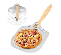 Vlecexs Pelle a Pizza, Pelle à Pizza Perforée en Aluminium, Pelle à Pizzaiolo en Acier Inoxydable avec Poignée Amovible, Pelle à Pizza Avec en Bois Pliable pour Cuisson de Pizzas, Pain
