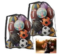 Vlecexs Sac à Ballons de Foot, 2 Pièces Grand Capacité Sac de Ballon en Filet avec Cordon de Serrage et Bandoulière Antidérapante, Rangement Ballon Filet pour Football, Basket-Ball, Volley-Ball, Rugby