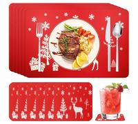 Vlecexs Set de Table Noel, Lot de 6 Sets de Table de Noël et Dessous de Verre de Noëls Lavables en PVC pour Cuisine, Table à Manger, Restaurant, Hôtel, Décoration de Fête, Décoration de Table de Noëls