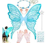 VLEDARLING Dames Filles Ailes De fée Ailes D'ange Scintillantes Ailes féériques Ailes de Papillon Ailes de fée papillon Ailes d'Anges Ailes de Filles Ailes de Fée pour Enfants (Bleu)