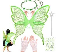 VLEDARLING Dames Filles Ailes De fée Ailes D'ange Scintillantes Ailes féériques Ailes de Papillon Ailes de fée papillon Ailes d'Anges Ailes de Filles Ailes de Fée pour Enfants (Vert)