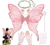 VLEDARLING Dames Filles Ailes De fée Ailes D'ange Scintillantes Ailes féériques Ailes de Papillon Ailes de fée papillon Ailes d'Anges Ailes de Filles Ailes de Fée pour Enfants (Rose)