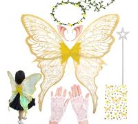 VLEDARLING Dames Filles Ailes De fée Ailes D'ange Scintillantes Ailes féériques Ailes de Papillon Ailes de fée papillon Ailes d'Anges Ailes de Filles Ailes de Fée pour Enfants (Or)