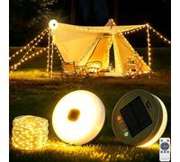 Vleuexe Guirlande lumineuse Solaire de Camping,10M 100LED Lampe Camping Solaire Exterieure,IP44 Imperméable 8 Modes,portable Lampe de campingUSB rechargeable pour lecamping,la randonnée pourCamping