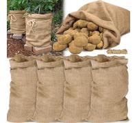 Vleuexe Lot 5 Sacs Toile de Jute,Sac pomme de terre,50kg Sac en Jute,Sac de toile de Jute Premium Sac toile de jute, sac pour plante,sac de jardin,Comprend 5 cordes de chanvre à sceller(105x60 cm)