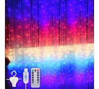 Vleuexe Rideau Lumineux,3m*3m Guirlande Lumineuse Rideau USB 300 LEDs 8 Modes d'Eclairage Télécommande Minuterie Luminosité Réglable,Decoration de Fenêtre,Noël, Mariage,Patio,Etanche IP44 7 Colors