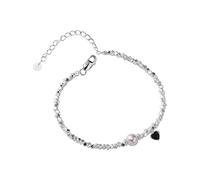 VLICKO Bracelet Argent Femme,925 Bracelet en Argent pour Les Femmes Noir Zircon Perle Pendentif Bracelet en Argent Cassé Bracelet avec Chaîne en Argent Réglable Bijoux Chanceux pour Les Femmes