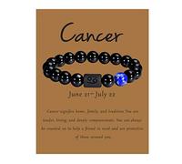 VLINRAS Bracelet zodiaque pour homme et femme, 8 mm, 10 mm, pierre d'onyx noir naturel, signe astrologique, constellation, horoscope, cadeau, 6 7 inch, Onyx noir Pierre œil de tigre, Perles de 8 mm