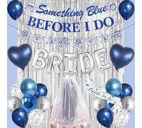 Vlipoeasn Something Blue Before I Do Lot de 40 décorations de fête prénuptiale avec bannière à paillettes, ballons en aluminium, écharpe et voile « Bride to Be »