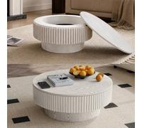 VLIVRA Table basse ronde 75 cm avec espace de rangement rainuré Blanc