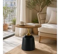 VLIVRA Table d'appoint ronde - 60 cm - Aspect noyer - Structure en métal | Table de salon, table basse, table de canapé, petit bureau rond, table de réunion, aspect bois, table de chevet moderne
