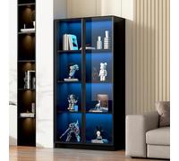 VLIVRA Vitrine à 2 portes avec éclairage LED contrôlé par application, armoire haute en verre avec étagères à roulettes, meuble haut pour salon et salle de bain, noir