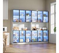 VLIVRA Vitrine de salon avec éclairage LED, armoire de rangement, avec 12 portes en verre transparent, armoire haute, armoire multifonctionnelle avec espace de rangement libre, blanche