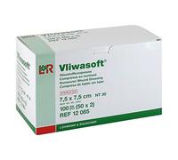 Vliwasoft Compresses non tissées stériles, 7,5 x 7,5 cm, 6L Lot de 100 compresses.