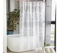 Vllcsla Rideau de Douche Imperméable Anti Moisissure Fleur, 200x200 cm, 200 cm Largeur, Rideaux de Baignoire Lavable Blanc Fleur, Rideau Douche Salle de Bain avec Crochet œillets