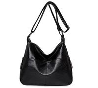 Vllcsla Sac à Bandoulière en Cuir PU de Taille Moyenne, Sac Bandoulière pour Femmes avec 2 Compartiments Zippés, Sac à Bandoulière Classique pour Dames, avec Bandoulière Réglable, Noir