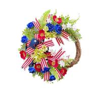 Vllold Couronne de porte patriotique | Guirlande rouge, blanche et bleue - Couronne patriotique d'extérieur pour porche, mur, maison, extérieur, décoration de vacances