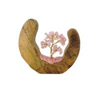VLNET | Arbre du bonheur et de la vie | Bois de manguier | 60 éclats de pierres naturelles de quartz rose | Produit artisanal