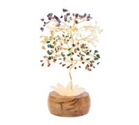 VLNET Arbre du bonheur et de la vie lumineuse | Base en bois d'acacia avec cristal de roche | Pierres naturelles | Produit artisanal (Chakra)