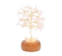 VLNET Arbre du bonheur et de la vie lumineuse | Base en bois d'acacia avec cristal de roche | Pierres naturelles quartz rose | Produit artisanal