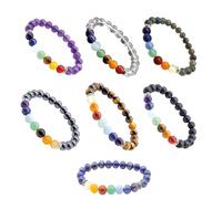 VLNET Bracelet élastique 7 chakras avec : lapis lazuli, labradorite, lave noire, hématite, oeil de tigre, cristal de roche, améthyste, tg unique unisexe, Taglia Unica, Pierre, Pas de gemme
