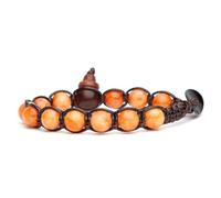VLNET Bracelet original tibétain avec pierre naturelle Orange Calcite et Calabash en bois. Unisexe. Taille réglable. Béni par les moines tibétains., Taglia Unica, Pierre, Pas de gemme