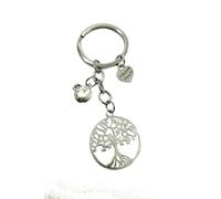 VLNET Porte-clés de poche à double anneau en acier inoxydable thème famille amour avec arbre de vie et cœurs. Accessoire unisexe, excellente idée cadeau, or, S