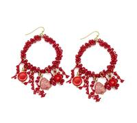 VLNET ® | Vestopazzo boucles d'oreilles cerceau corail | cerceaux avec perles et petit poisson | Diamètre 4,5 cm | Lacoration artisanale | Collection Corail (Perles de corail)