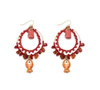 VLNET ® | Vestopazzo boucles d'oreilles cerceau corail | cerceaux avec perles et petit poisson | Diamètre 4,5 cm | Lacoration artisanale | Collection Corail (poisson)