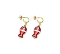 VLNET® | Vestopazzo boucles d'oreilles pendantes en forme de poisson et sardine | rouge et pétrole | artisanat | laiton et céramique colorée | Collection Coral, Taglia unica, Laiton, Aucune pierre