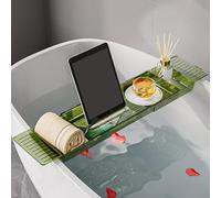 VLOBAOM Caddy De Baignoire Multifonctionnelle Caddy, Porte-Baignoire Transparente, Rack De Plate-Forme D'extension, Draineur À Plat D'étagère De Salle De Bain pour CuisineGreen,22~31.5in