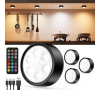 Vloee 2400mAh Lampe Placard Télécommande, Spot LED Vitrine Rechargeable | USB, RGB, Minuterie, Autocollant, Magnétique Batterie de Eclairage Cuisine Sous Meuble Sans Fil Pile pour, Armoire, Escalier