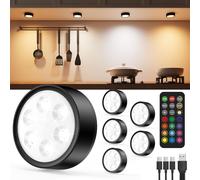 Vloee 2400mAh Lampe Vitrine Télécommande, Spot LED Placard Rechargeable | USB, RGB, Minuterie, Autocollant, Magnétique Batterie de Eclairage Cuisine Sous Meuble Sans Fil Pile pour, Armoire, Etagère