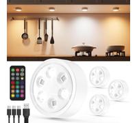 Vloee Spot LED RGB Rechargeable 2400mAh, Lampe Placard avec Télécommande | USB, Couleur, Dimmable, Magnétique, Autocollant Eclairage Vitrine Sans Fil Pile pour Cuisine Sous Meuble, Armoire, Etagère