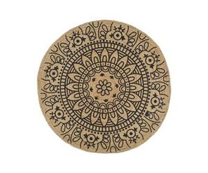 Vloerkleed handgemaakt met donkerblauwe print 90 cm jute133701