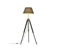 Vloerlamp driepoot 141 cm massief teakhout zwart en goudkleurig288076