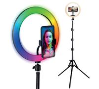 Vlogging Kit Eclairage anneau Blanc & Couleurs XL Diamètre 26cm Trépied 1.6m + Déclencheur photo à distance Noir Bigben