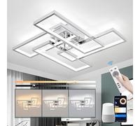 Vloitgol Plafonnier LED Moderne, 66cm Chrome LED Plafonniers Dimmables avec Télécommande, 4-Carré Argent Plafonnier pour Salle à Manger Chambre Bureau Cuisine Salon Lumière - 56W