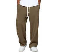VLOYSR Pantalon Gaufré Texturé Pour Homme Automne Large Cordon À La Taille Pantalons Pince Homme Jambe Large Maison Pantalon À Cordon Avec Des Poches Brown L
